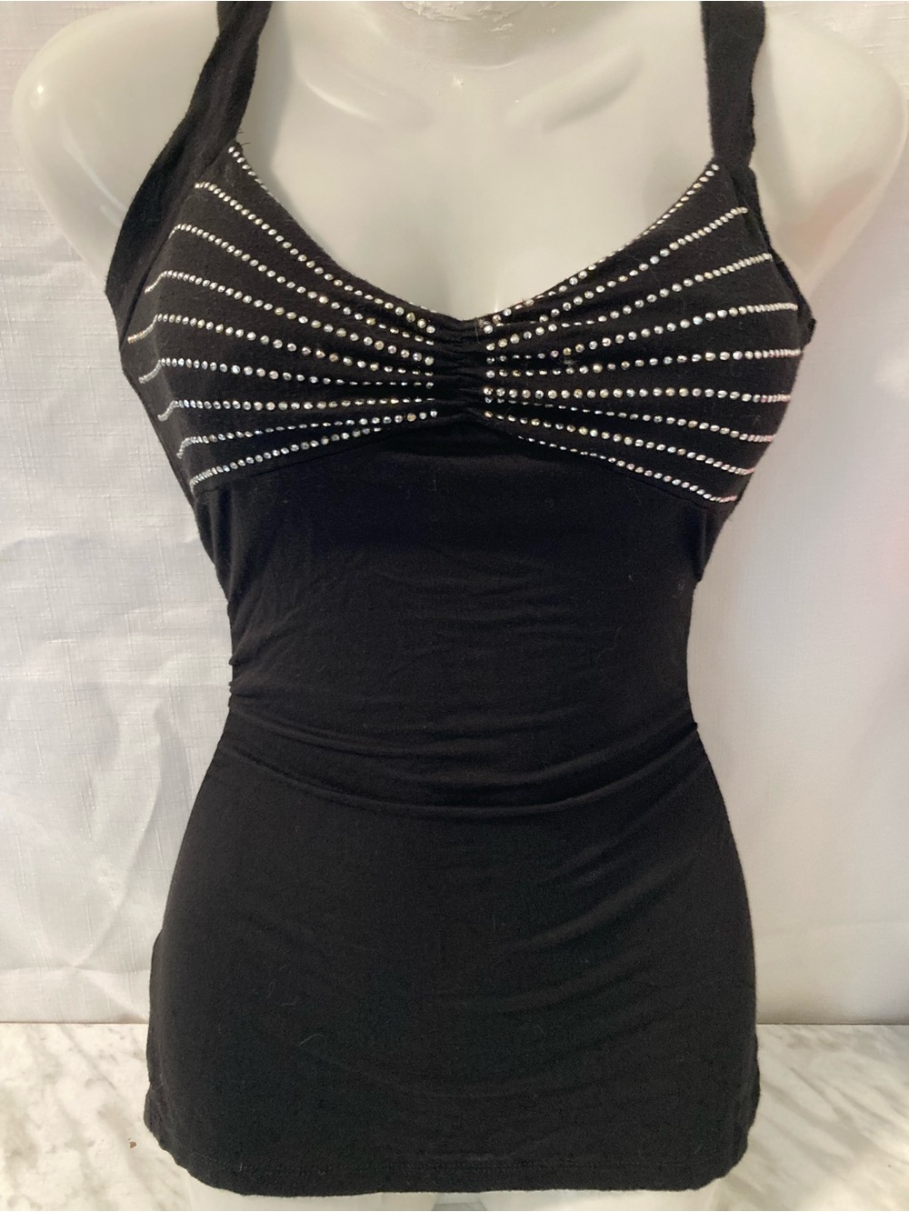 Seductions Black Rhinestone Ruched Y2K Cami Top M